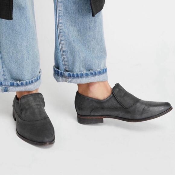 Free People | Gray Leather Brady Slip On Loafer Flats Size 35.5 - Picture 2 of 10